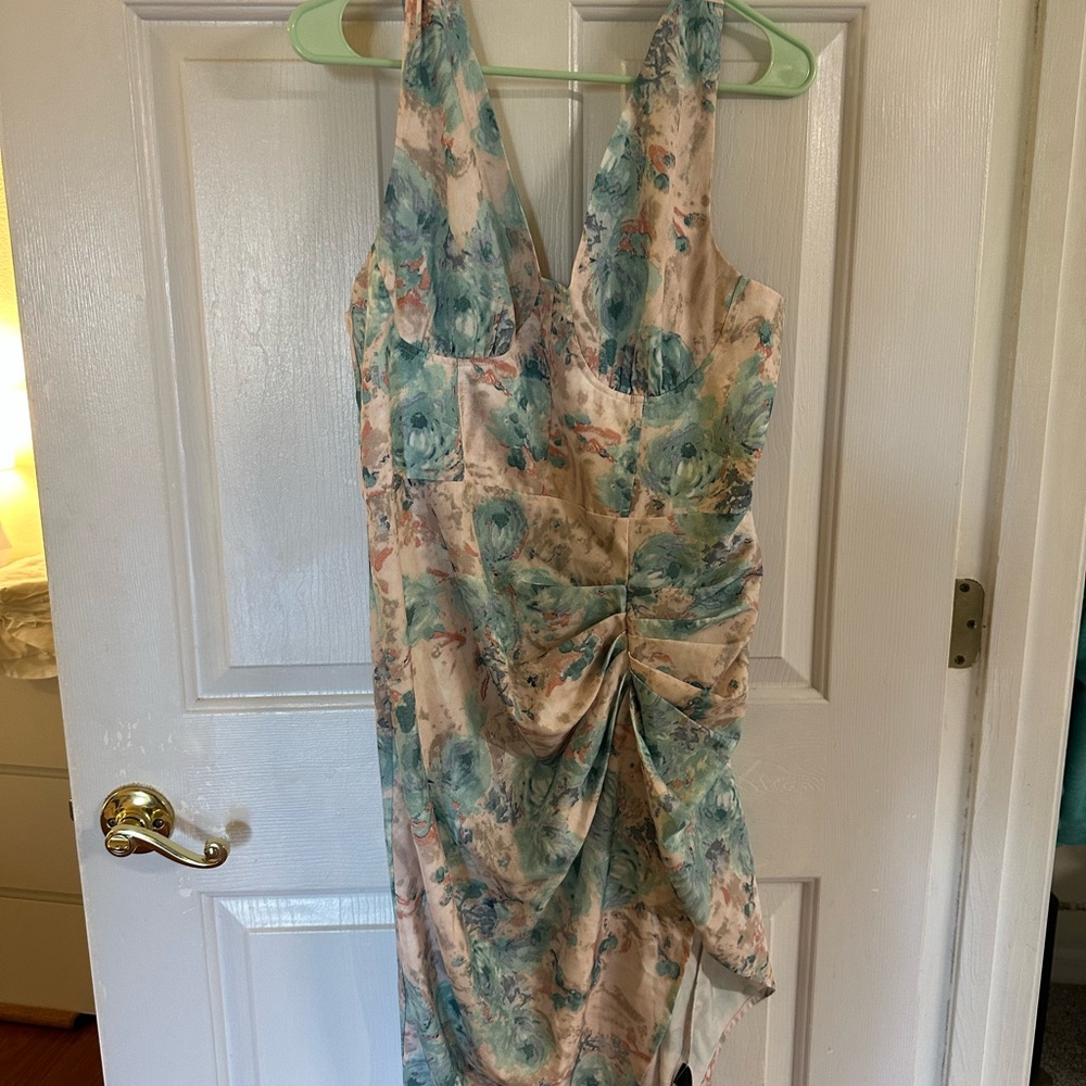 NWT Cider Asymmetrical Dress in Blue and Cream Floral
